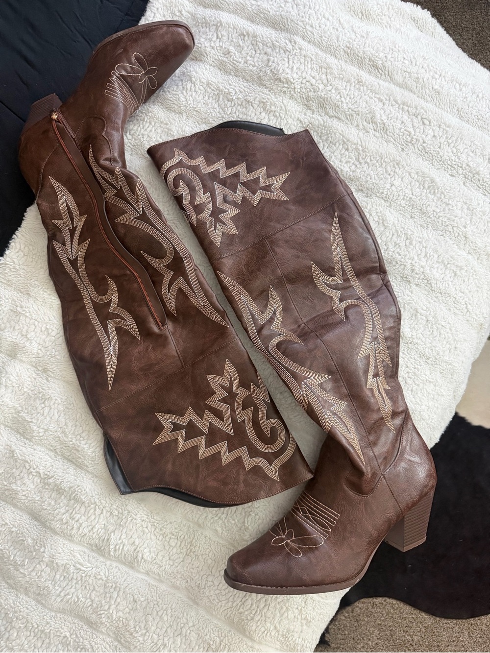 Women's Brown Embroidered Western Knee-High Boots